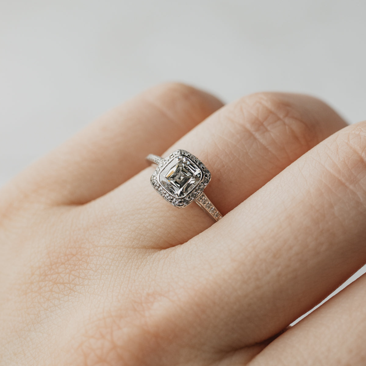 Platinum Tiffany & Co Cushion Cut Halo Engagment Ring