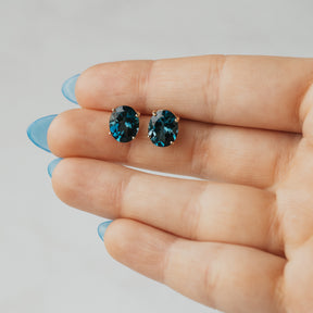 Oval London Blue Topaz Stud Earrings