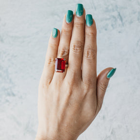 14K White Gold Verneuil Lab Ruby & White Quartz Ring