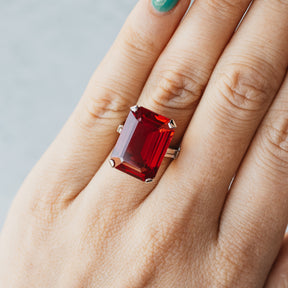 14K White Gold Verneuil Lab Ruby & White Quartz Ring