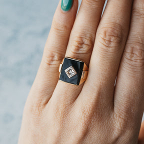 10K Yellow Gold Onyx & Diamond Ring