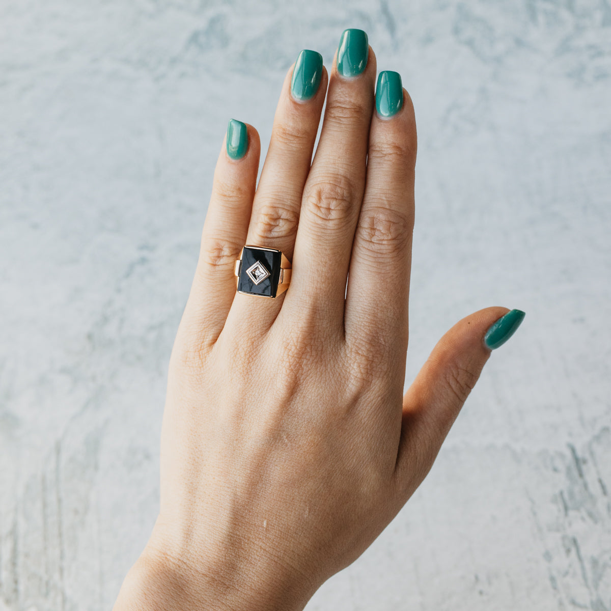 10K Yellow Gold Onyx & Diamond Ring