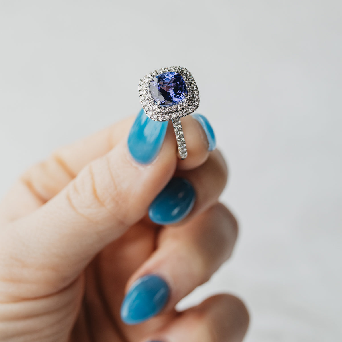 Platinum Tiffany & Co Tanzanite Double Halo Ring