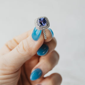 Platinum Tiffany & Co Tanzanite Double Halo Ring