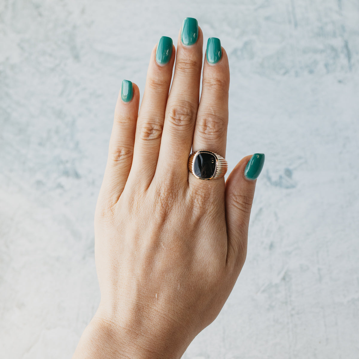 14K Yellow Gold Flat Top Onyx Ring