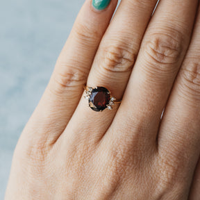 14K Yellow Gold Garnet & Diamond Ring