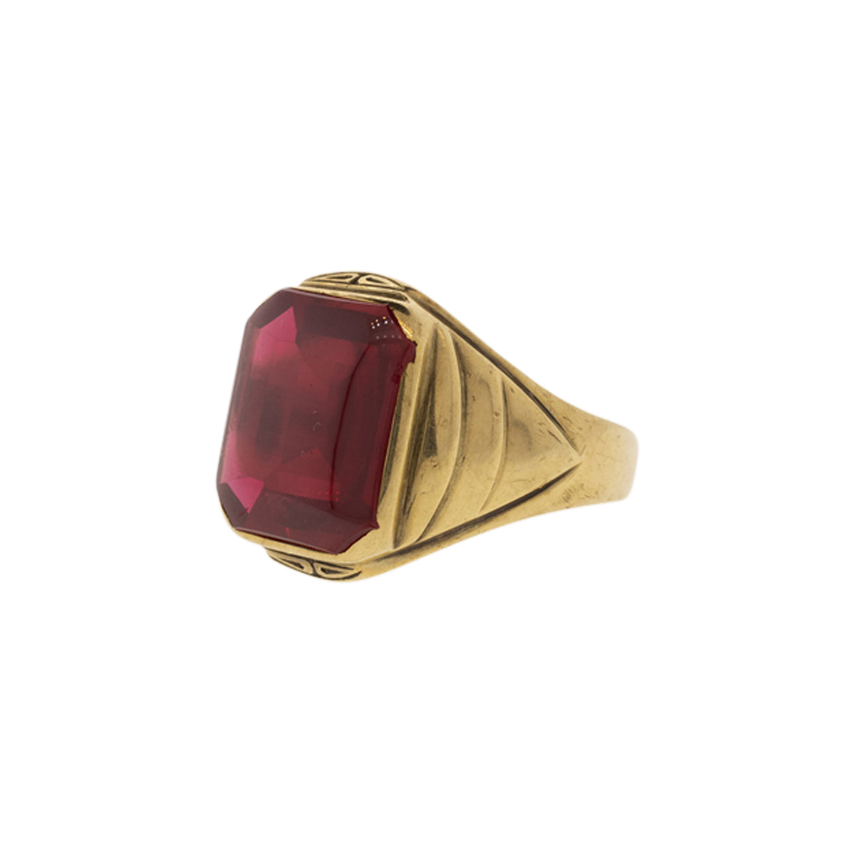 10K Yellow Gold Art Deco Lab Ruby Ring