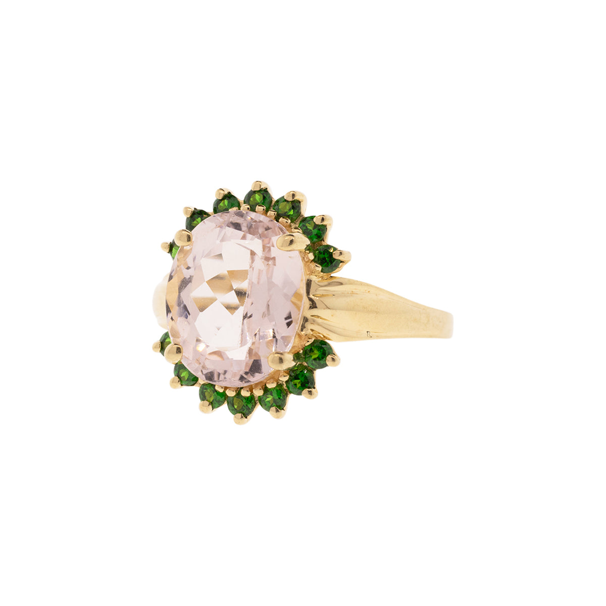 14K Yellow Gold Morganite & Tsavorite Ring