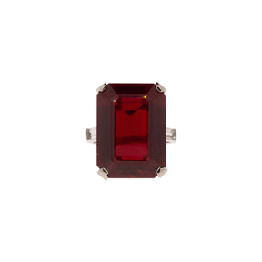 14K White Gold Verneuil Lab Ruby & White Quartz Ring