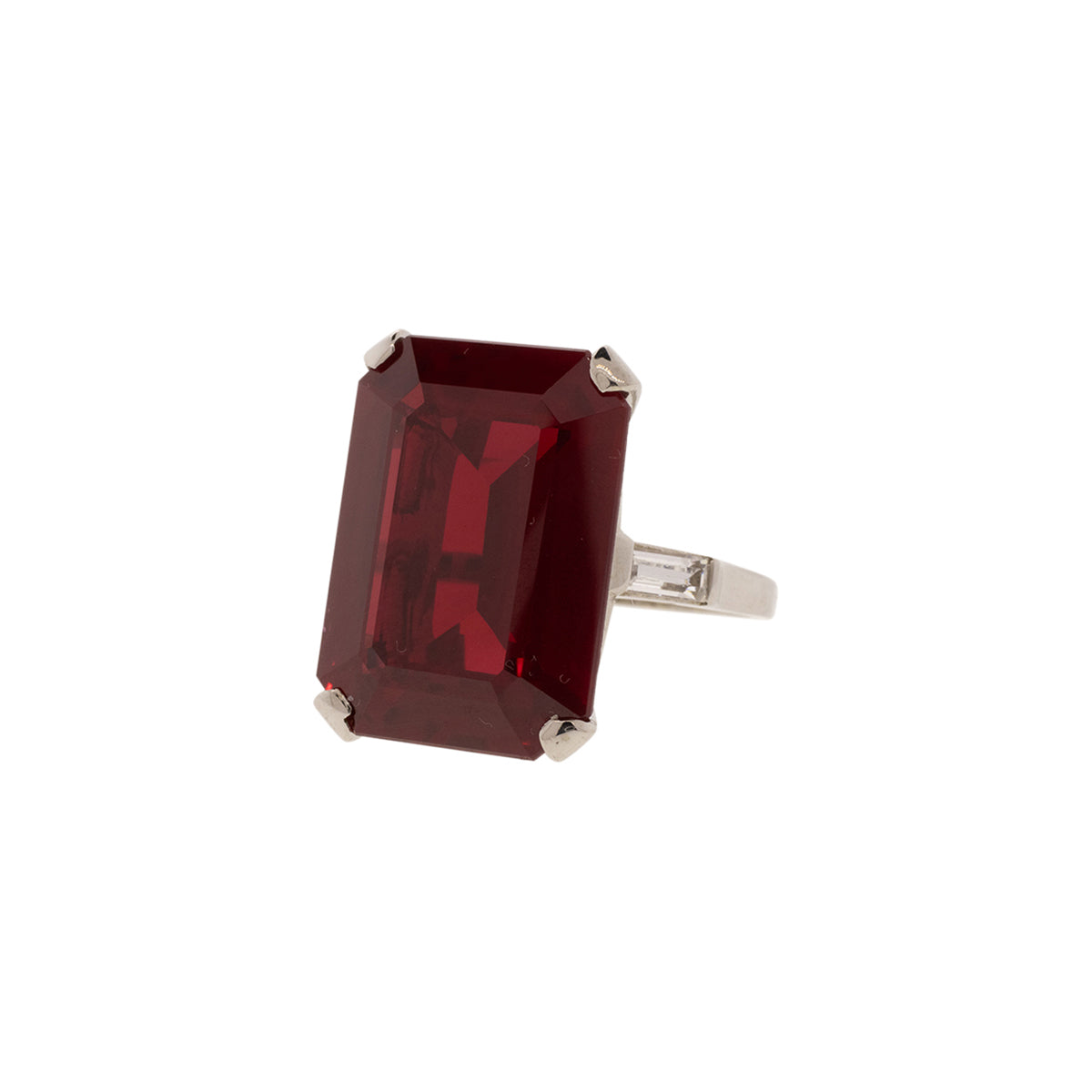 14K White Gold Verneuil Lab Ruby & White Quartz Ring