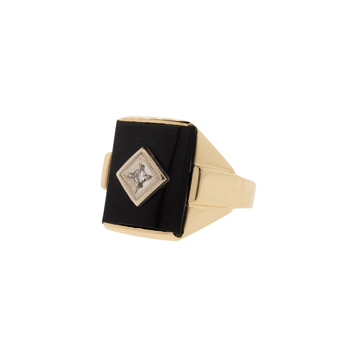 10K Yellow Gold Onyx & Diamond Ring