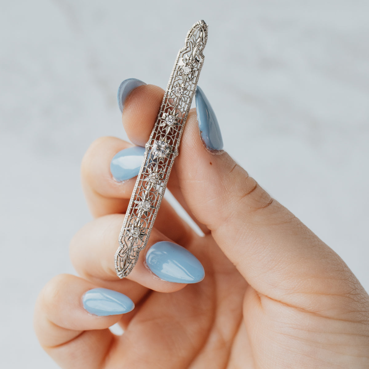 10K White Gold Diamond Brooch