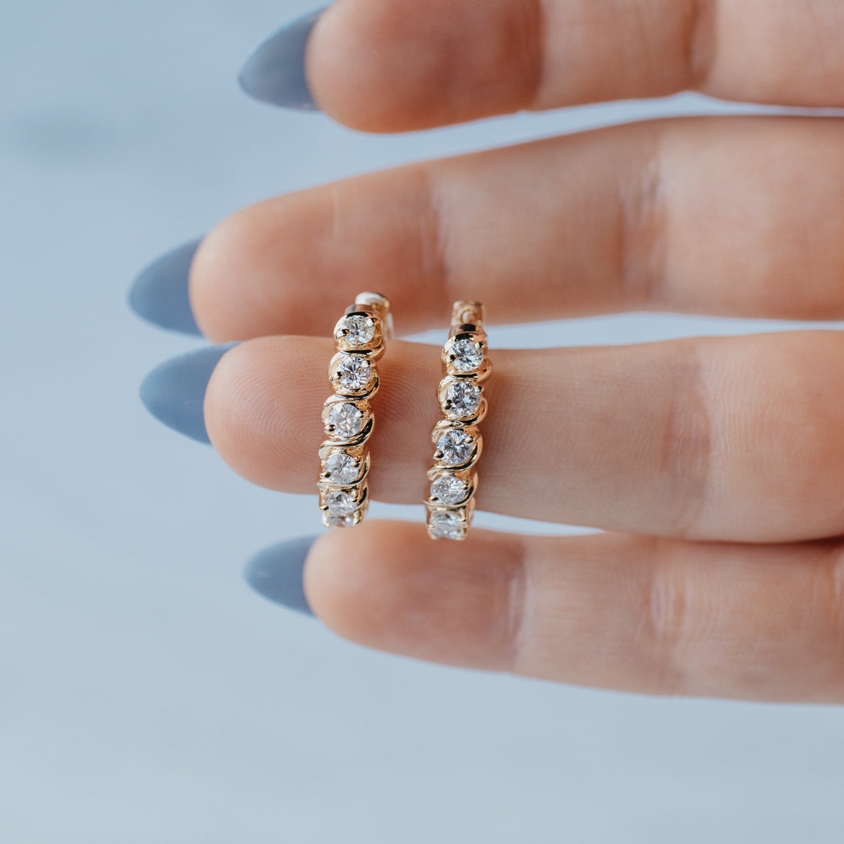 14K Yellow Gold 1.20ctw Diamond Hoop Earrings