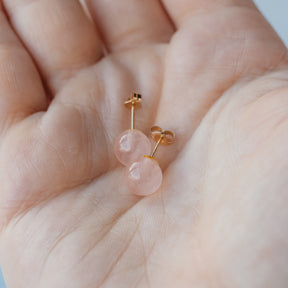 14K Yellow Gold 8mm Rose Quartz Studs