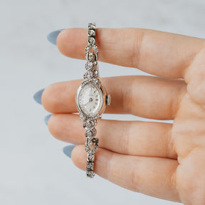 14K White Gold Mid-Century Ladies Diamond Croton Watch