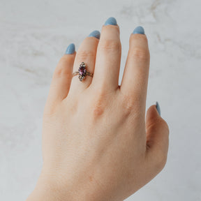 10K Yellow Gold Victorian Oval Amethyst & Seed Pearl Ring