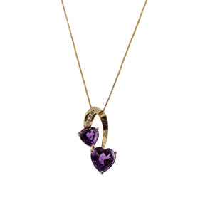 14K Yellow Gold Amethyst Heart & Diamond Pendant With Dainty 18" Box Chain