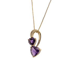 14K Yellow Gold Amethyst Heart & Diamond Pendant With Dainty 18" Box Chain