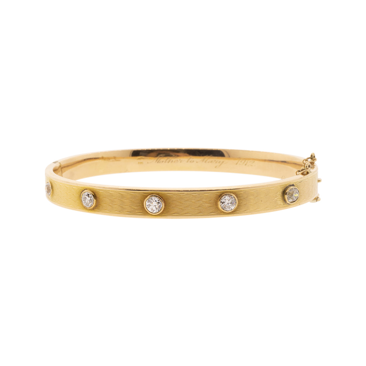 14K Yellow Gold Edwardian Old European Diamond Hinge Bangle Bracelet
