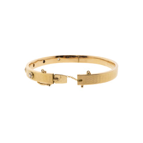 14K Yellow Gold Edwardian Old European Diamond Hinge Bangle Bracelet