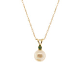 14K Yellow Gold Akoya Pearl & Emerald Pendant With Twisted Rope Chain