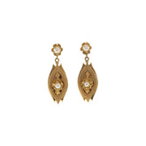 14K Yellow Gold Victorian Buttercup Pearl Dangle Earrings