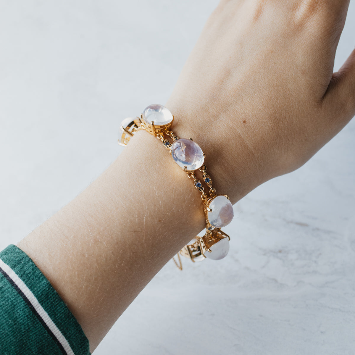 Egyptian Moonstone and Blue Sapphire Bracelet