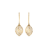 14K Yellow Gold Slatted Leaf Dangle Earrings