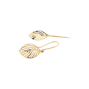 14K Yellow Gold Slatted Leaf Dangle Earrings