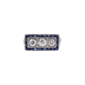 14K White Gold 1930's Diamond & Sapphire Ring