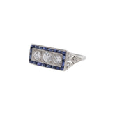 14K White Gold 1930's Diamond & Sapphire Ring