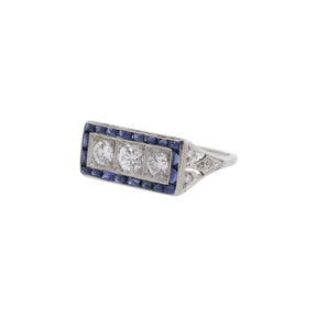 14K White Gold 1930's Diamond & Sapphire Ring