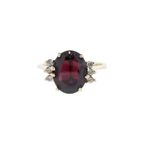 14K Yellow Gold Garnet & Diamond Ring