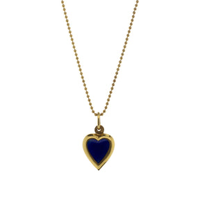 18K Yellow Gold Reversible Blue & Orange Heart Pendant With 30" Ball Chain Necklace