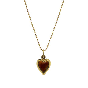 18K Yellow Gold Reversible Blue & Orange Heart Pendant With 30" Ball Chain Necklace