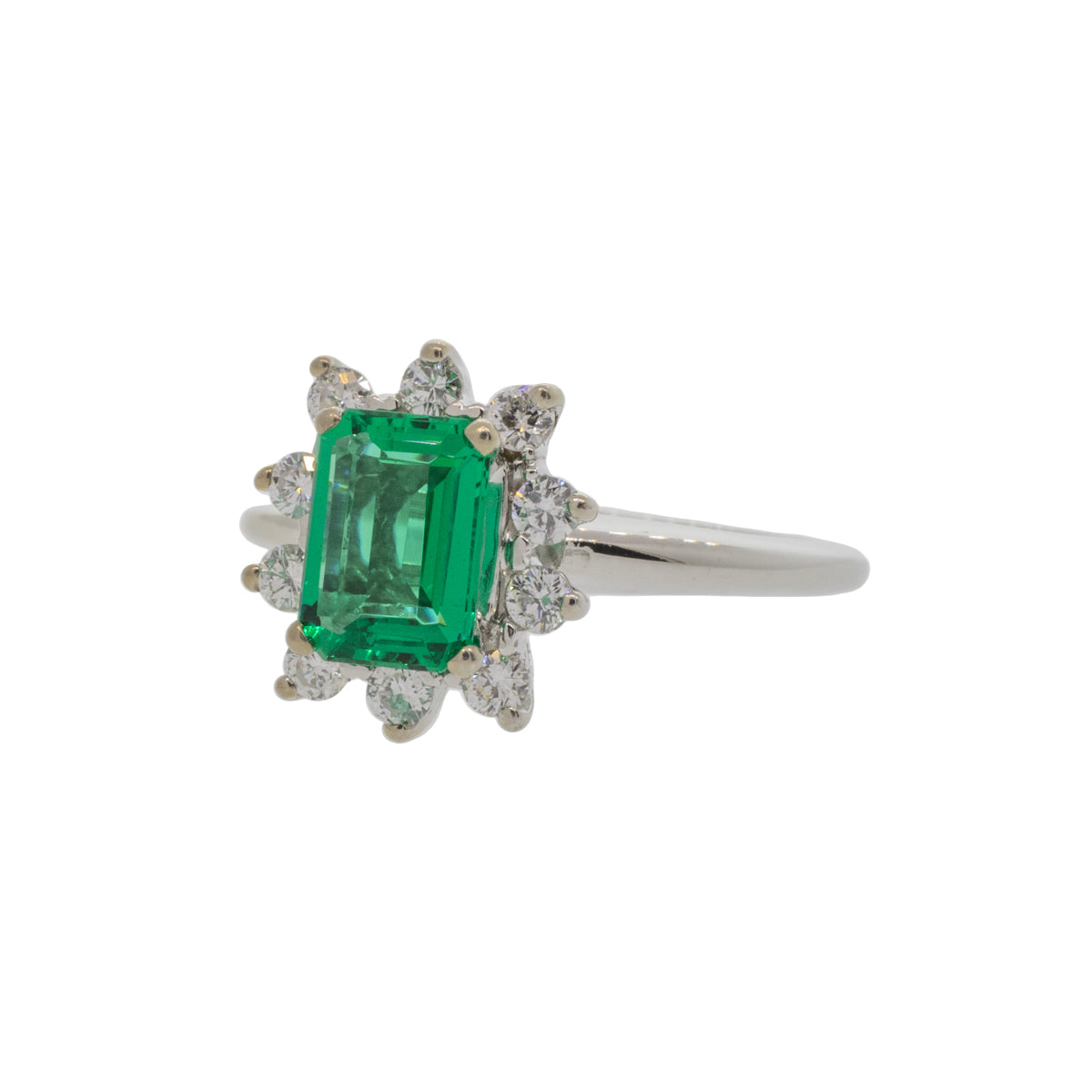 Vintage Emerald Colorless Diamond Ring 14K White Gold Estate