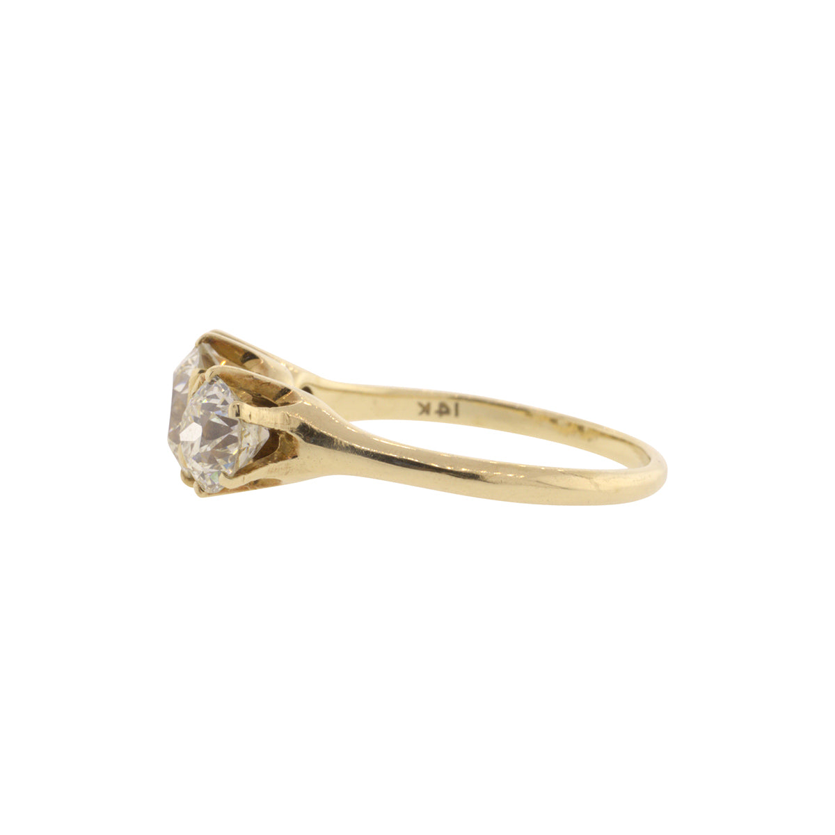 14K Yellow Gold Three Stone Old European Diamond Ring