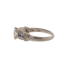 18K White Gold Princess Cut Diamond and Sapphire Ring