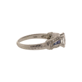 18K White Gold Princess Cut Diamond and Sapphire Ring