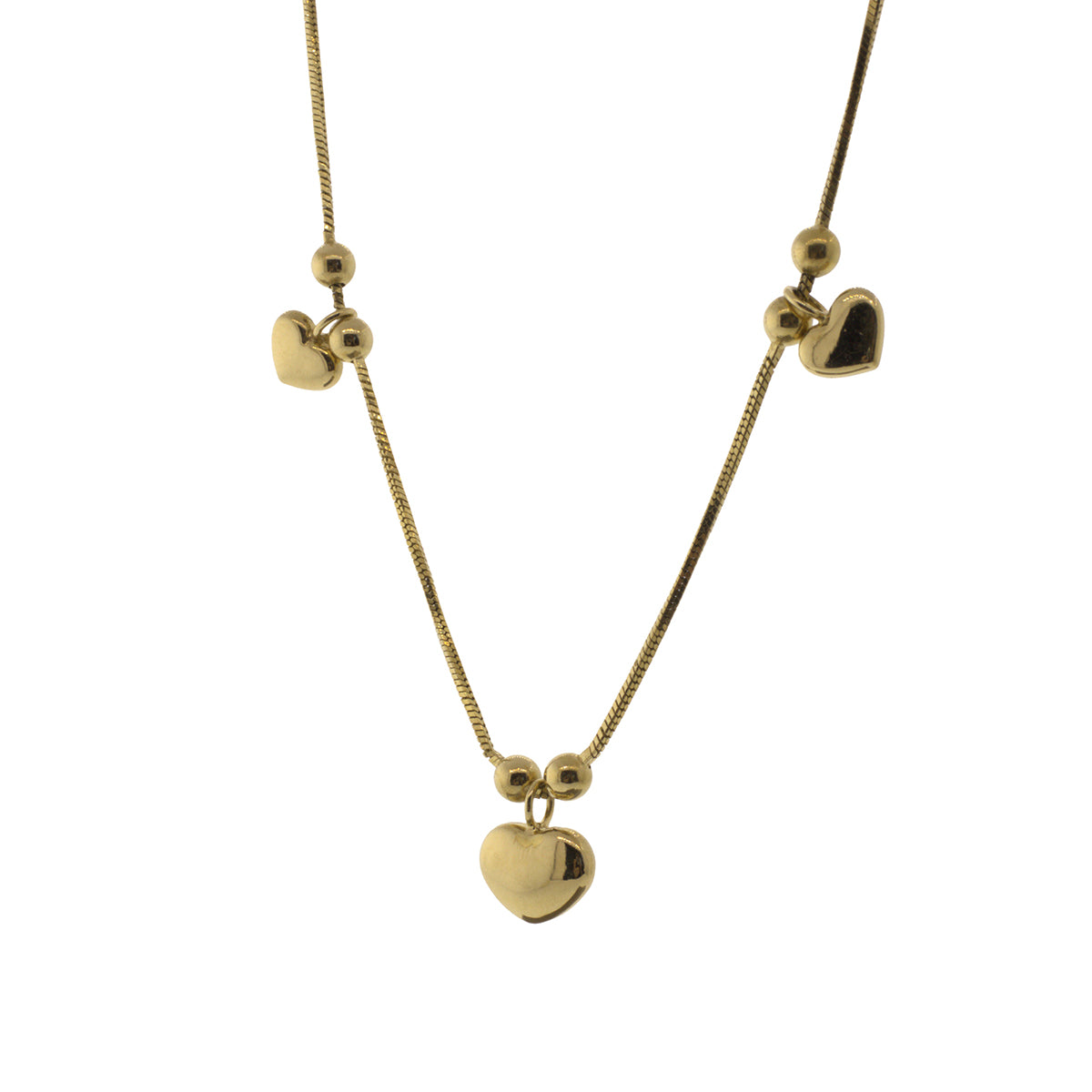 18K Yellow Gold Italian Station Heart Necklace