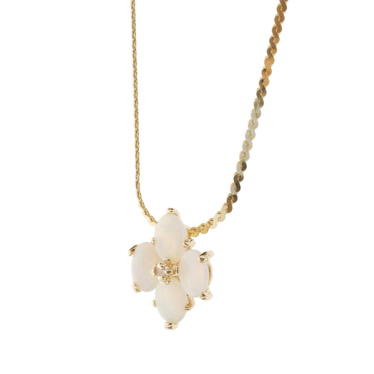 14K Yellow Gold Floral Opal & Diamond Pendant Necklace