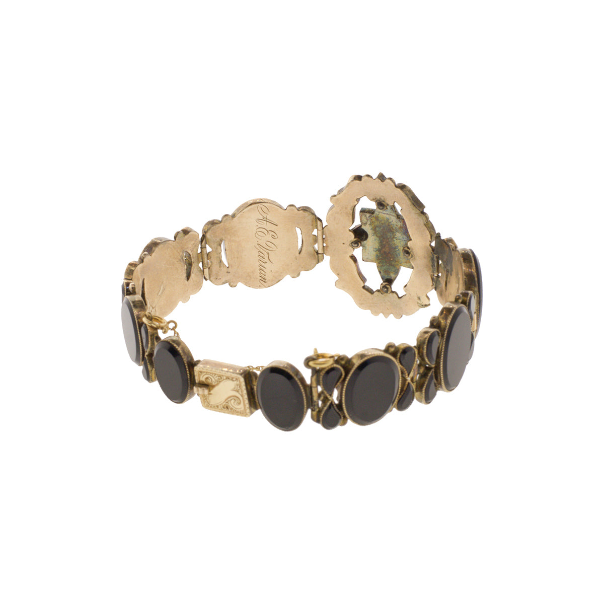 10K Yellow Gold Victorian Onyx Link Bracelet