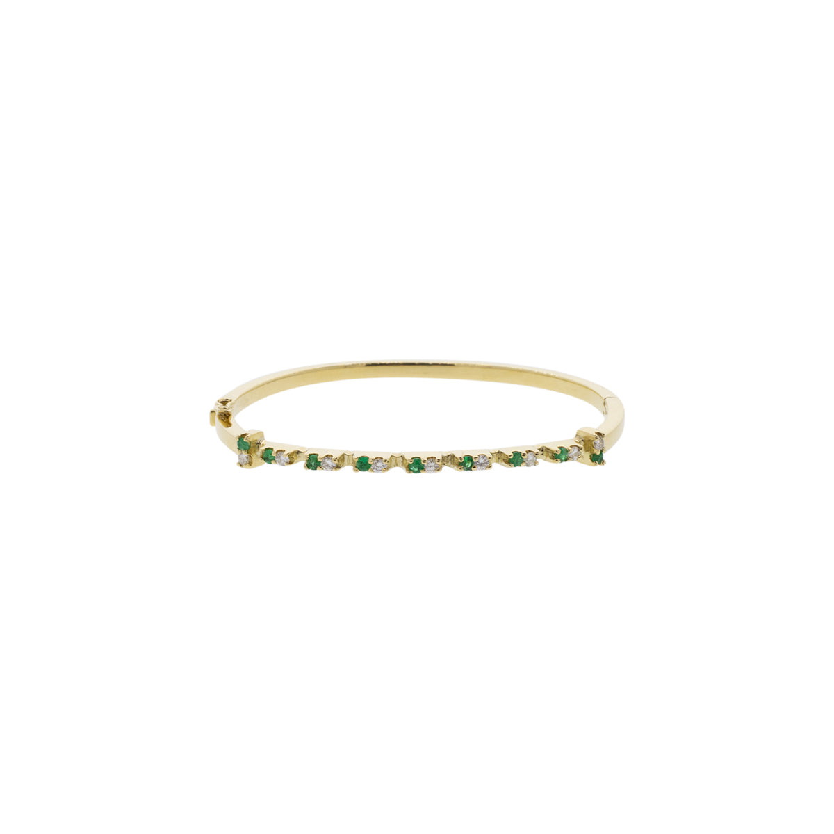 18K Yellow Gold Emerald & Diamond Bangle Bracelet