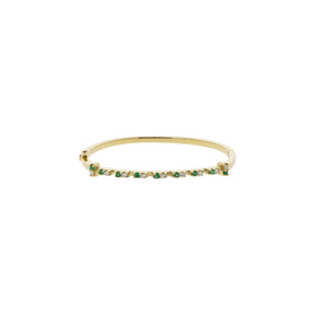 18K Yellow Gold Emerald & Diamond Bangle Bracelet