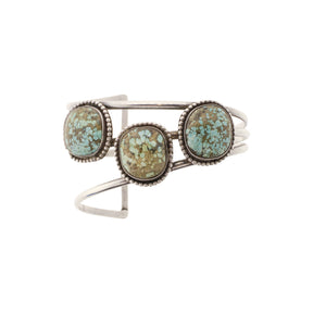 Sterling Silver Three Round Turquoise Open Line Cuff Bracelet