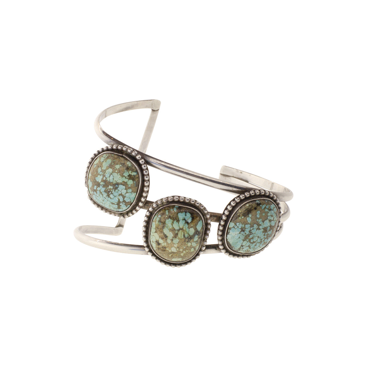 Sterling Silver Three Round Turquoise Open Line Cuff Bracelet