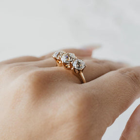 14K Yellow Gold Three Stone Old European Diamond Ring