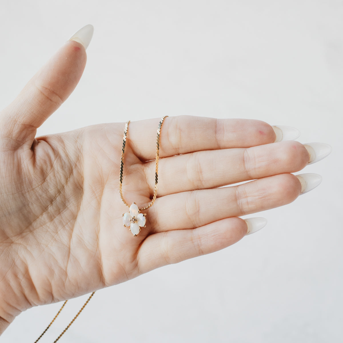 14K Yellow Gold Floral Opal & Diamond Pendant Necklace