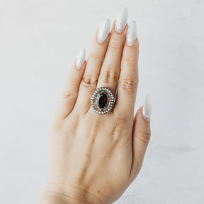 Victorian Garnet and Seed Pearl Halo Ring