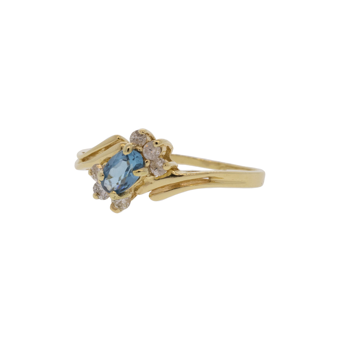 Dainty Blue Topaz and Diamond Bypass Ring
